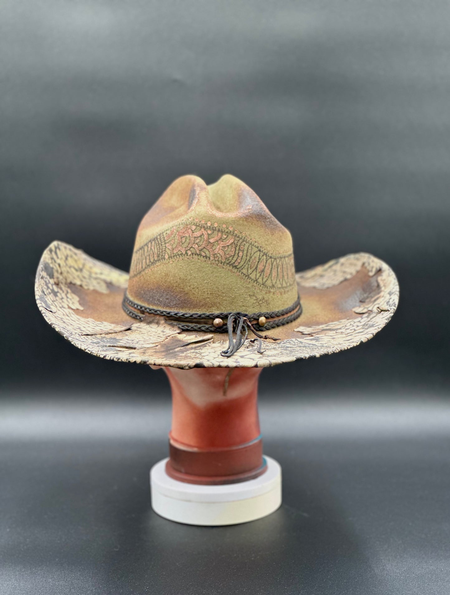 Back view of the Australia Snake - Green Wool Cowboy Hat, featuring the green wool texture.