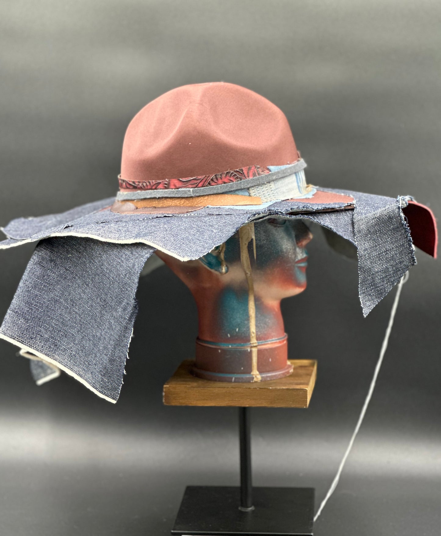 Angled view of the Totally Me Tobacco Ranger Hat, displaying the layered construction and fabric textures.