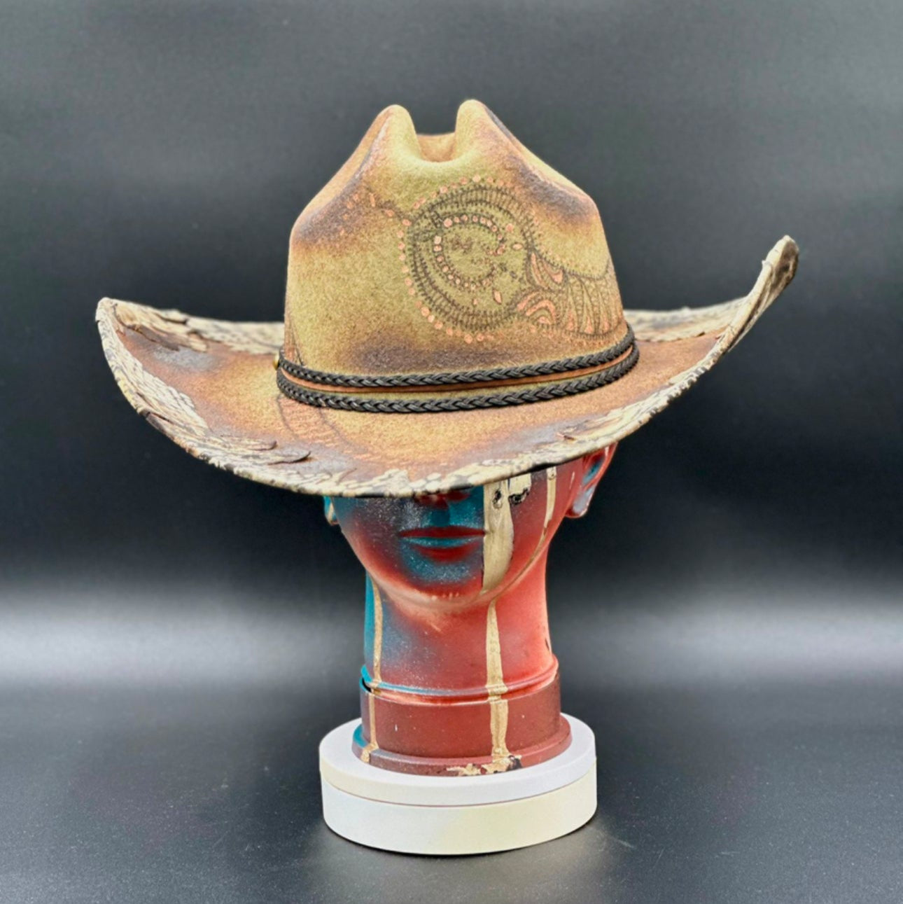 Australia Snake - Green Wool Cowboy Hat with hand-drawn snake design, front view.