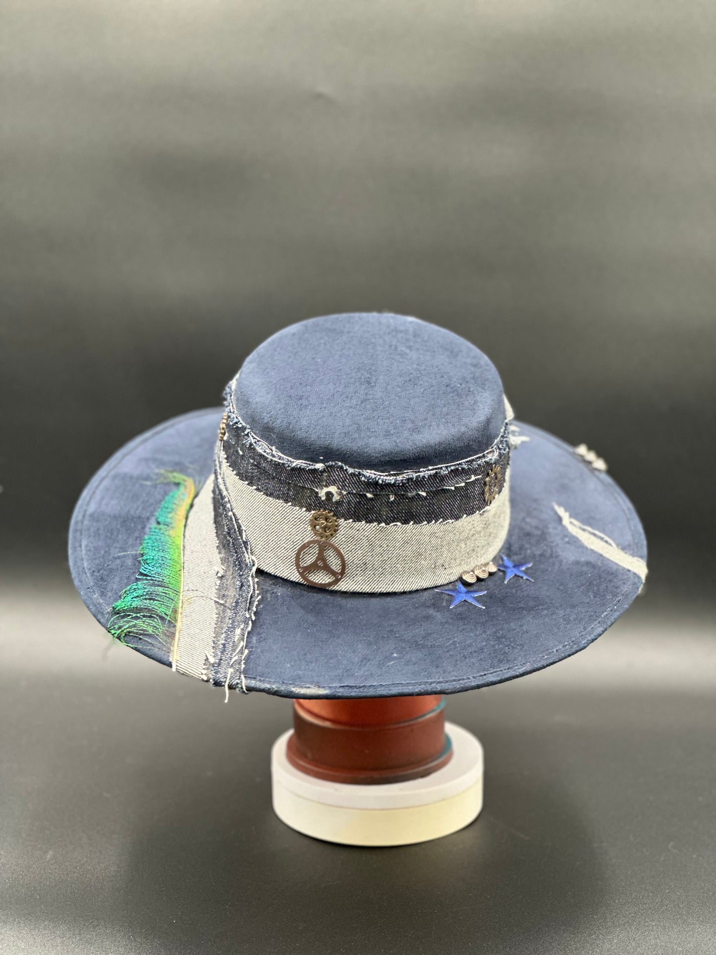 Back view of the Coachella Blue Suede Cordobés Hat, showing the full design and details from the rear.