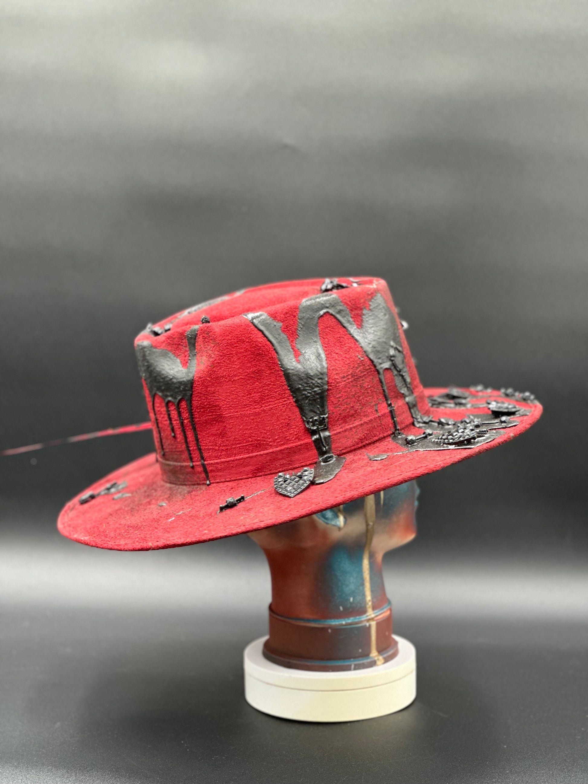 Back view of the Madrid Red Arrow Suede Hat, showing the full design and details from the rear.
