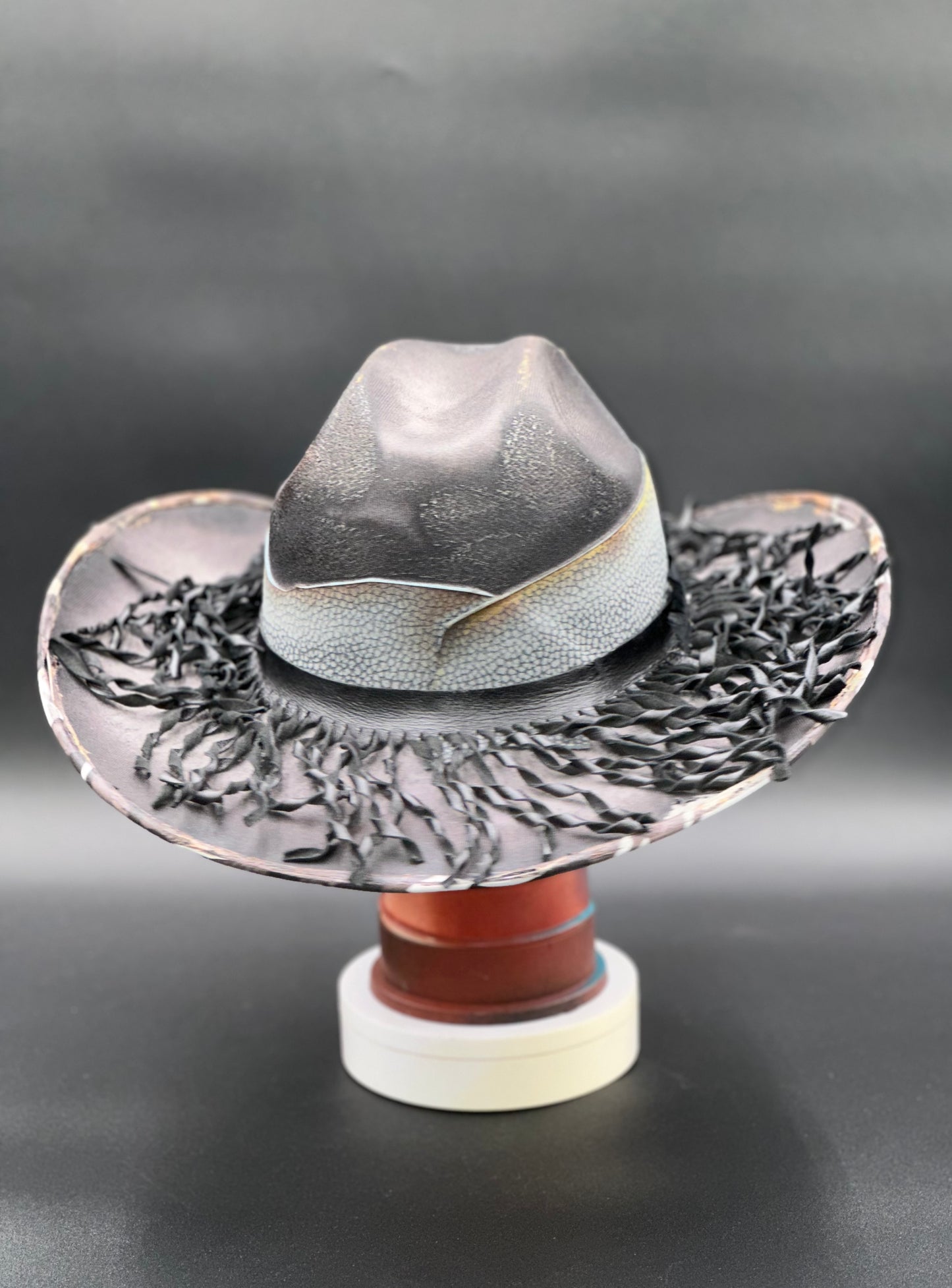 Back view of the Nashville Gray Wool Cowboy Hat on a mannequin head, showing the full design and details from the rear.