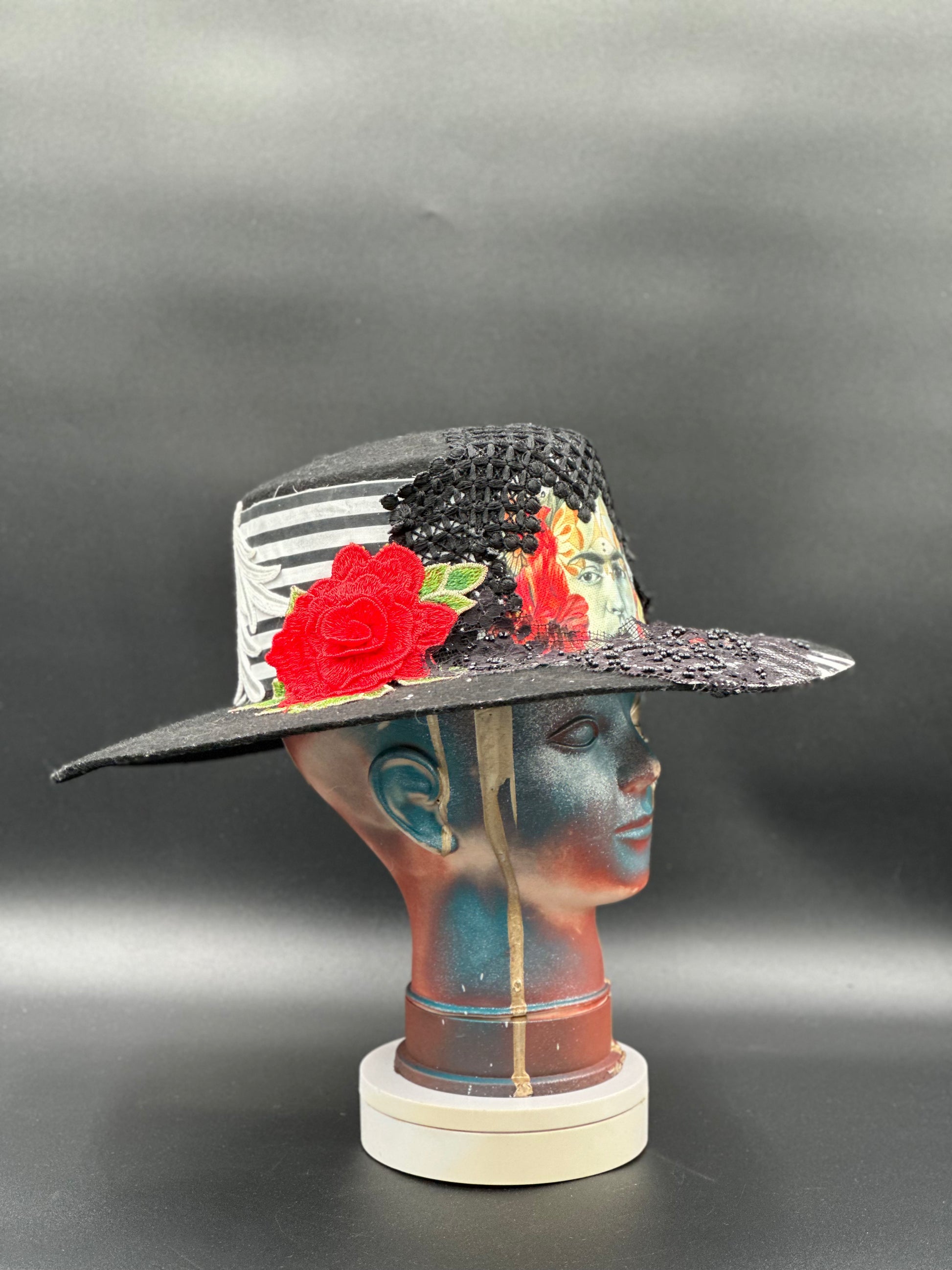 Coyoacán Frida Kahlo Hat - Side View - Rose Placement