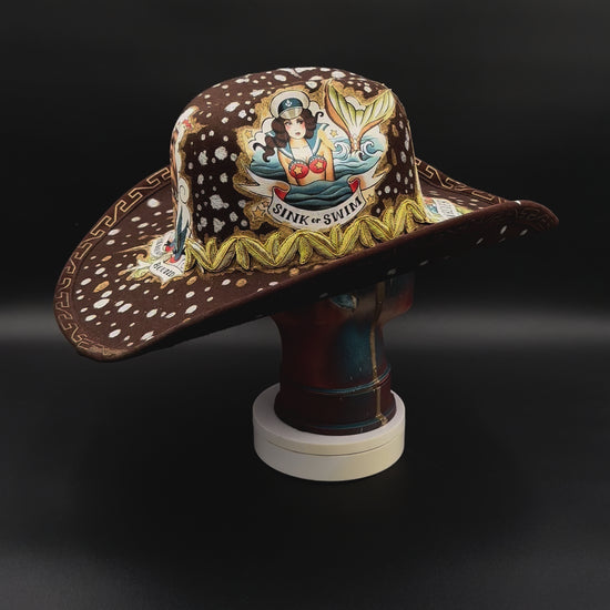 360-degree view of the American Traditional Brown Cowboy Hat, showcasing its design from all angles.