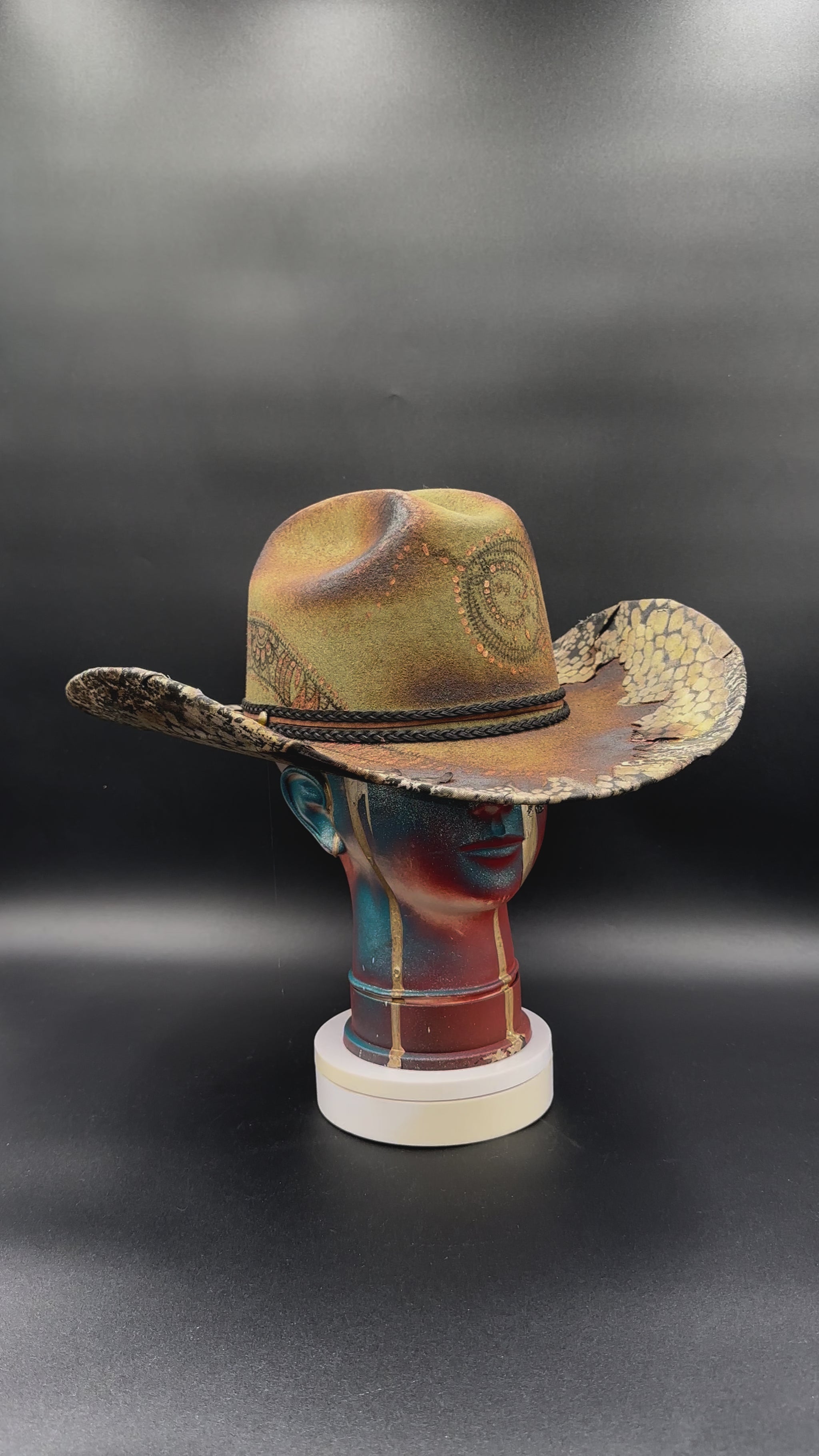 360-degree view of the Australia Snake - Green Wool Cowboy Hat, showcasing its design and details from all angles.